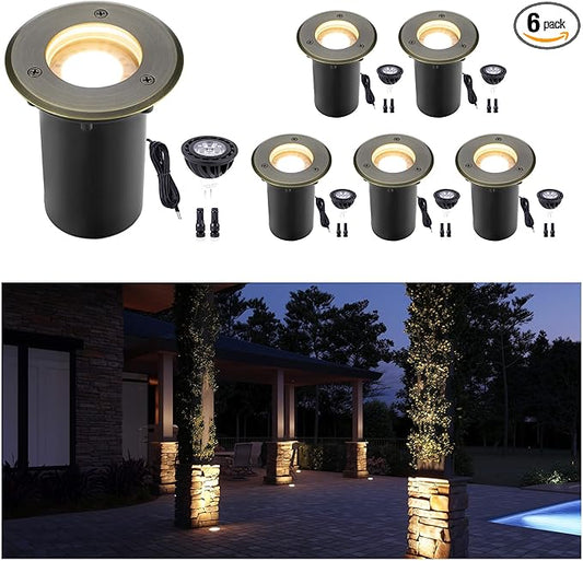 Gardenreet Landscape In Ground Well Lights - Brass Electric Low Voltage Ip65 Lights, 12V Wired LED Fixture, Antique Bronze for Patio Driveway Tree with 5000K Daylight White MR16 Bulb