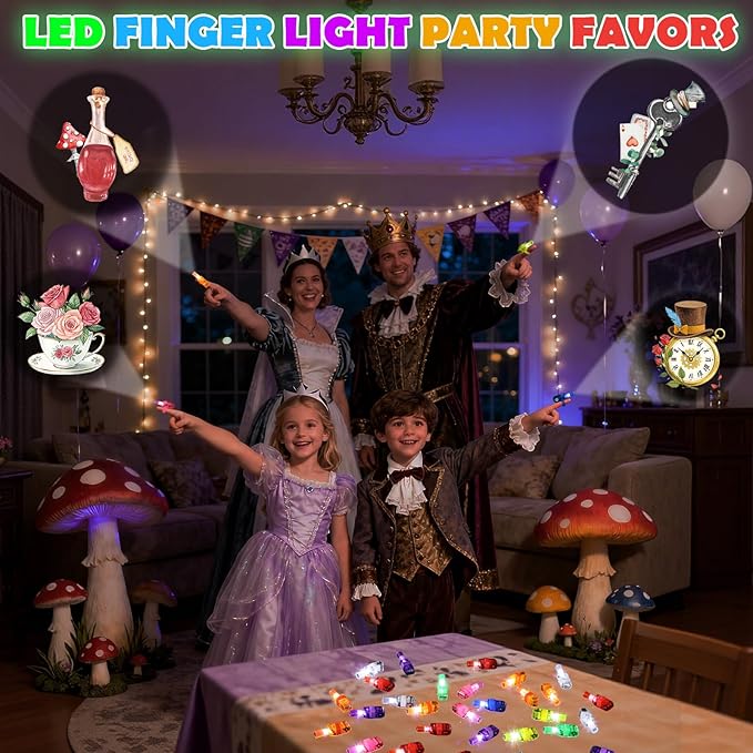 36 Pack Alice Adventure Party Favors LED Finger Lights, Glow in The Dark Wonderland Birthday Gifts, Goodie Bag Stuffers Classroom Treasure Box Prizes
