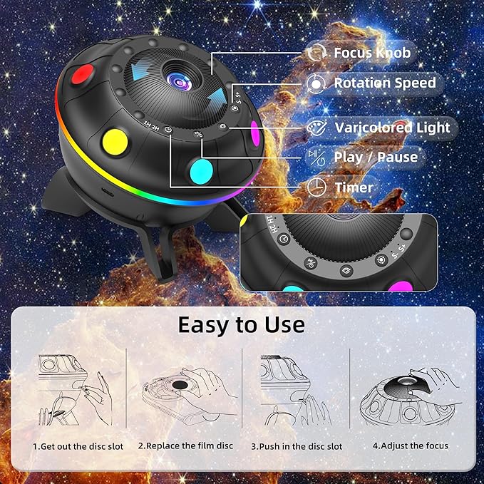 UFO Star Projector, 13 in 1 Planetarium Galaxy Projector for Bedroom, Galaxy Light Projector with White Noise, Bluetooth Speaker, Timer & RGB Effects, Space Night Light Projector for Kids Adults Gift