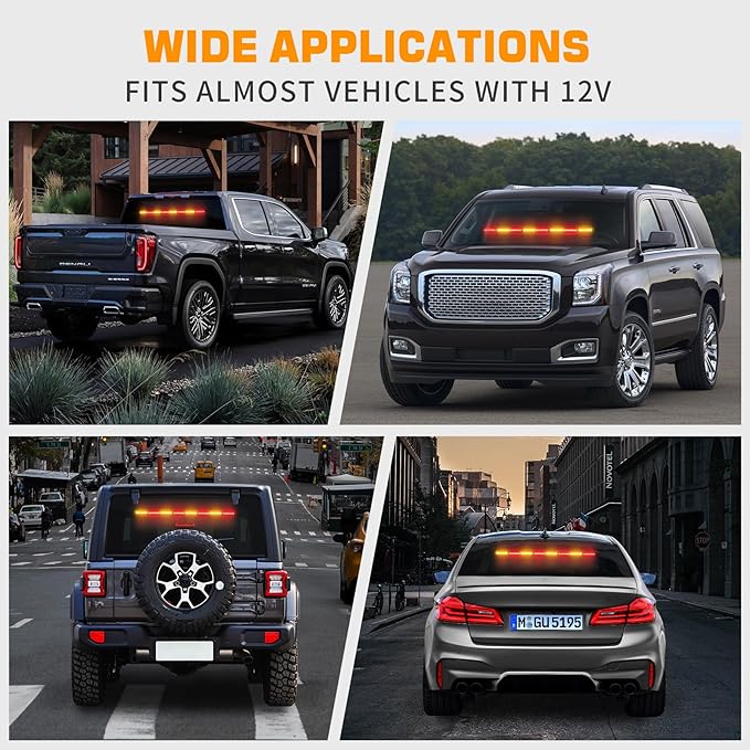 XRIDONSEN 35 inch Amber Red Traffic Advisor Light Bar 48 LED Emergency Strobe Lights Safety Warning Lights Front/Rear Window w/Display Controller for Firefighter Law Enforcement Vehicles Trucks