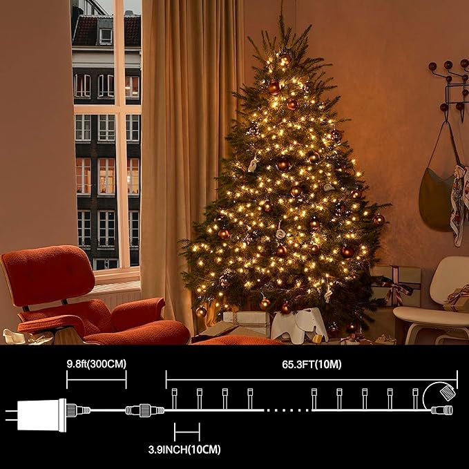 LAMPHOME 33ft Christmas Decorative Mini Lights, 100 LED Green Wire Fairy Starry String Lights Plug in, 11 Lighting Modes, for Indoor Outdoor Xmas Tree Wedding Party Decoration (Warm White)