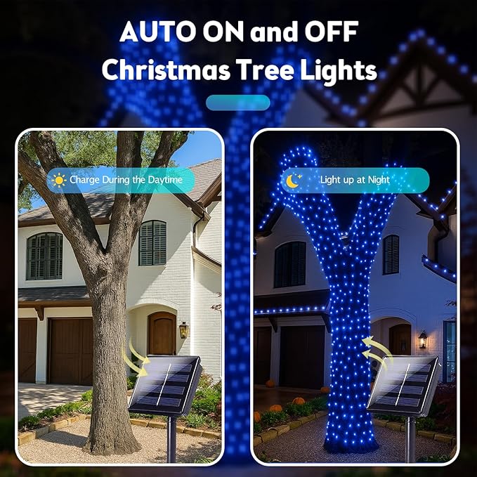 Extra-Long 144FT Solar String Lights for Outside, 2 Pack 400LED Solar Christmas Lights Outdoor, Waterproof Copper Wire with 8 Modes Twinkle Fairy Lights for Tree Garden Party Christmas Decor (Blue)