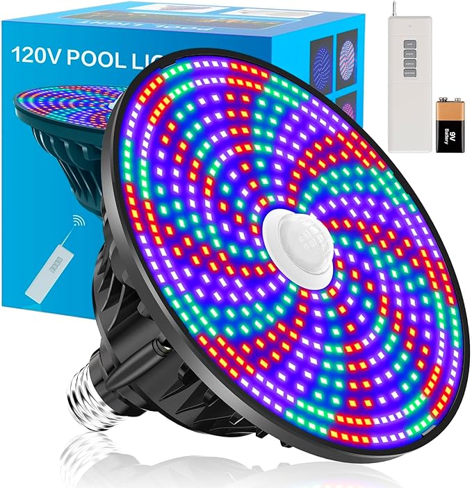 CEDIO Led Pool Lights for Inground Pool, 65W RGB Color Pool Lights Bulb with Remote Control, Pool Light Bulb for Inground Pool, E27 Replacement for Pool Light Fixture (Black)