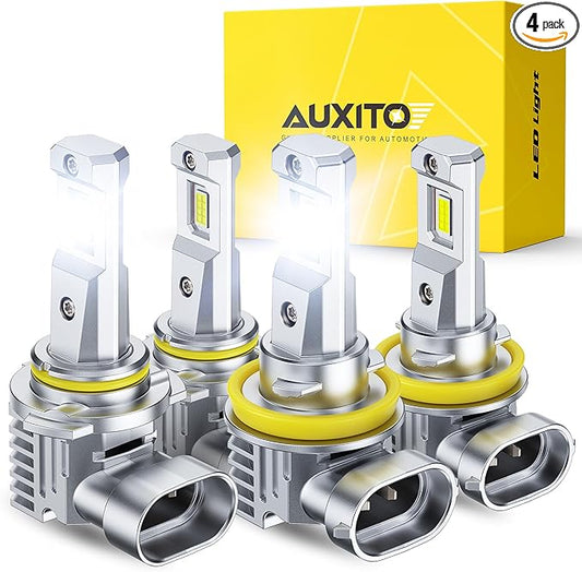 AUXITO 9005 H11 LED Bulbs, 900% Brighter HB3 H8 Light Bulbs, Plug N Play, 20 Years Long Lifespan, No Flicker, 99% Compatibility, 4PCS