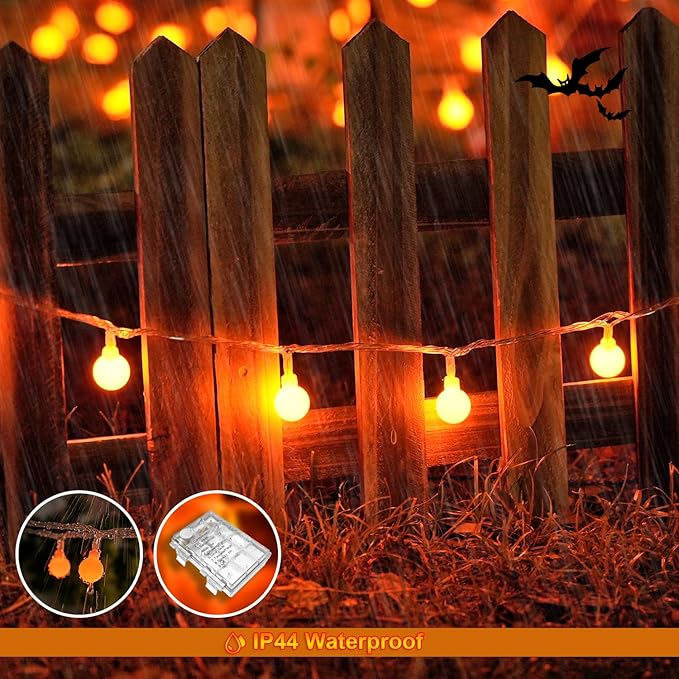 JMEXSUSS 100 LED Orange Globe String Lights Battery Operated, 33ft 8 Modes Indoor Christmas Lights with Remote, Battery Powered Fairy Lights Outdoor for Room Bedroom Party Patio Yard Decor