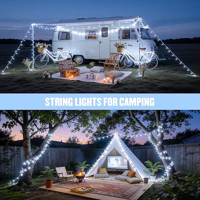 JMEXSUSS 4 Pack 50 LED White String Lights, Each 16.5Ft Battery Outdoor Lights with Timer Waterproof, 8 Modes White Light for Bedroom Wedding Christmas Garden Decor