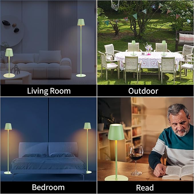 2Pack Cordless Floor Lamp for Outdoor/Indoor, Built-in 6800 mAh Battery LED Battery Operated lamp Rechargeable, with Touch Control Floor lamp，Adjustable Height Floor Lamp for Patio(Green)