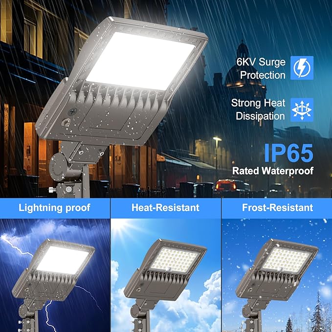 200W LED Parking Lot Light Power Adjustable, Dusk to Dawn LED Shoebox Flood Pole Light Outdoor Parking Lighting with Slip Fit 30,000LM 5000K IP65 Waterproof 100-277V DLC UL Listed