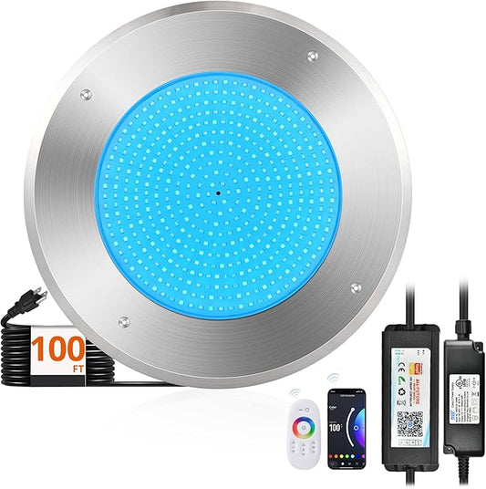 LEDIARY Ultra Slim LED Pool Lights for Inground Pool, 120V 54Watt Swimming Pool Lights with 100FT Cord, RGB Multicolor, IP68 Waterproof Pool Underwater Light for 10" Wet Niches (Transformer Included)