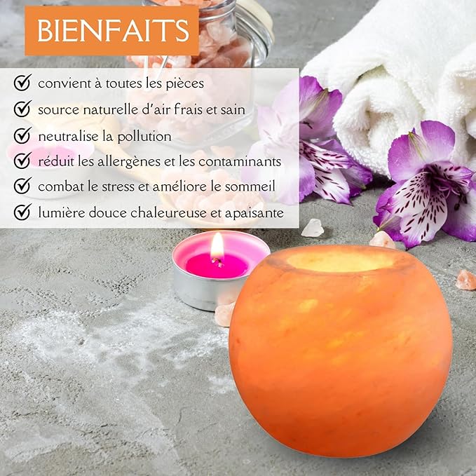 Zen'Light Himalayan Salt Crystal Candle Holder Sphere 900 g – 100% Genuine Natural Himalayan Salt Crystal – Hand Carved – Candle Holder Made of Quality Natural Material – Rounded Shape
