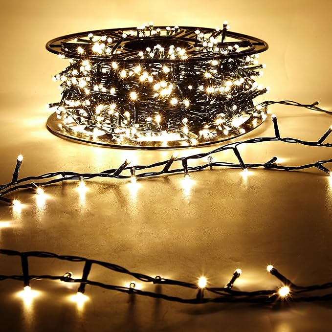 164FT 1000LED Warm White Christmas Lights Outdoor with 8 Modes, IP44 Waterproof Plug in Christmas Tree Light Fairy String Lights for Christmas, Patio, Garden, Indoor Outdoor Decor