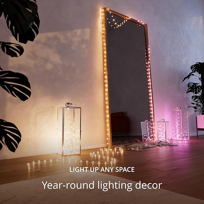 Twinkly Strings USB-C Pearls 100 LED, Pearl-Shaped LED Light String, RGB Multicolor LED Lights, Valentine's Day Lights, Compatible with Alexa, Google Home, USB-C Power, Transparent Wire, 19.7ft