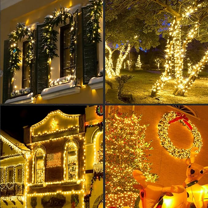 LAMPHOME 1200LED (24pk of 50L) String Lights, LED Christmas Lights, 6" SPACING,Green Wire, Yellow