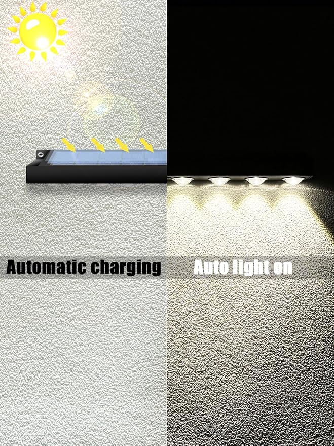 High Brightness Solar Fence Lights Solar Sign Lights Outdoor 2 Pack, Automatic Charging and On/Off Light Switch, 8 LED Beads for Gardens, Porches, Patios, Decks, Fencescapes - Warm White