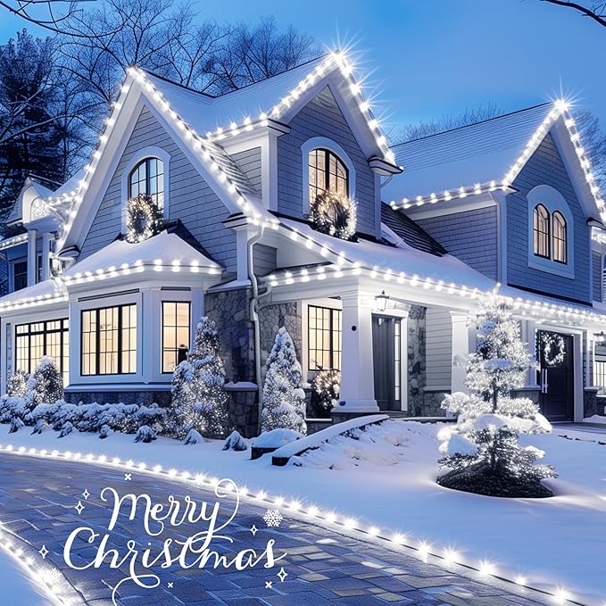Brightown C9 Christmas Lights Outdoor 2 Pack - Total 162 FT 200 LED C9 String Lights, with Timing & Memory, 8 Modes, Connectable, Waterproof - for Indoor Outside Tree Home Yard Decoration, Cool White