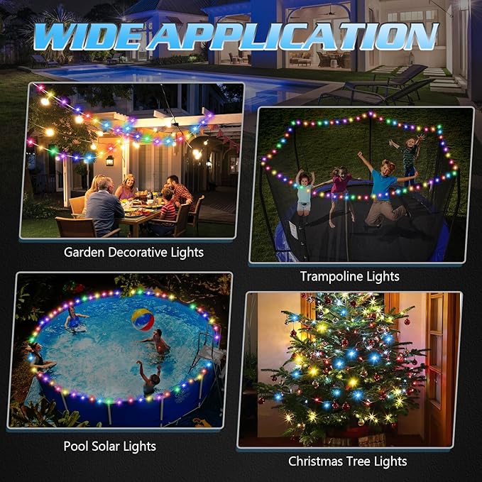 46ft Solar Pool Lights for Above Ground Pools, 120 LEDs Remote IP65 Waterproof Rope String Lights, 8 Color Modes, Swimming Frame Pool Decor Accessories for Outdoor Outside Trampoline Camping