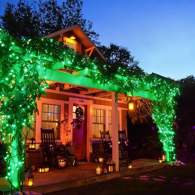 LAMPHOME St. Patrick's Day Mini String Lights,Green Christmas Lights 150Lights 31.9ft UL Certified Mini String Lights Set for Outdoor Christmas Tree Garden Party Patio Garland Decor