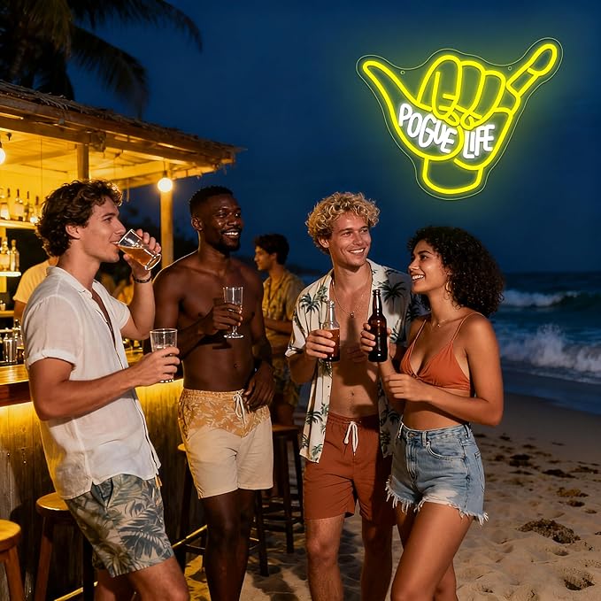 Pogue Life Neon Sign for Wall Decor Pogue Neon Light for Man Cave Dimmable Led Light Sign for Beach Bar Beach Party Teen Room Game Room Bedroom Pub Decor Birthday Gifts Size 13.7 * 12.2 In(TWP316)