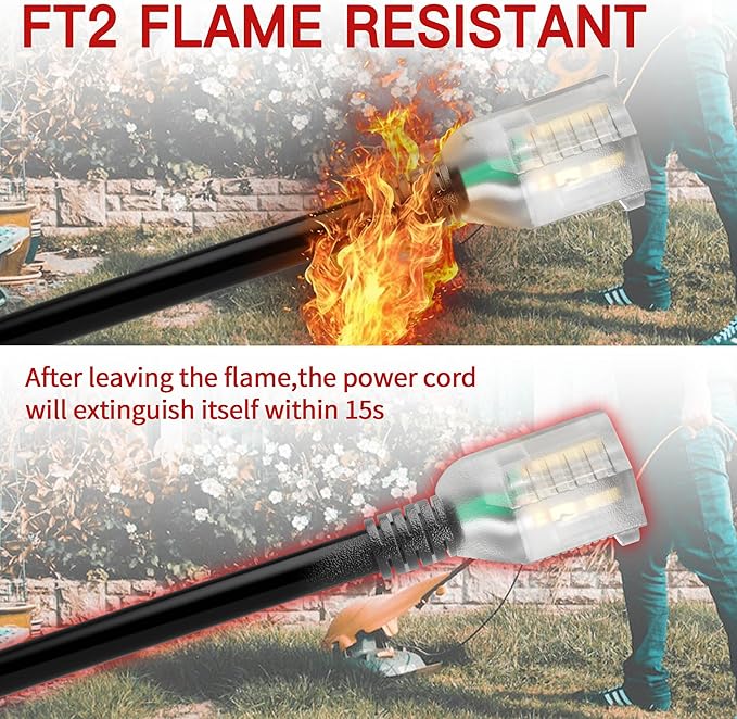 100 FT 12 Gauge Extension Cord Outdoor, Heavy Duty Weatherproof & Flame Retardant Black 3 Prong Power Cord with Light, Outside for Lawn & Garden, 15 Amps 1875 Watts 125 VAC 12AWG SJTW, ETL Listed