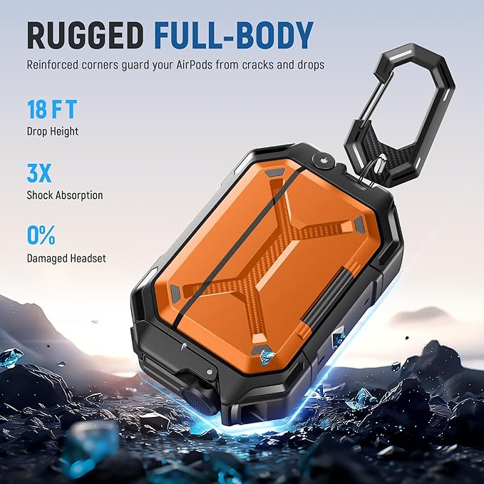 MOBOSI for AirPods Pro 3 Case [IP68 Waterproof Case for iPods Pro 3&Compatible with MagSafe] Military Grade Protective Earpods Pro3 Cover with Secure Lock, Keychain & Phone Stand (2025),Orange