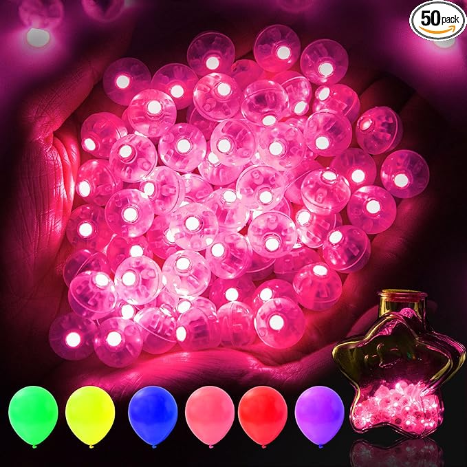 AIKEI 50pcs LED Balloon Lights,Pink Mini Balls Lights,Long Standby Time Lamp,Waterproof for Paper Lantern Valentine's Day Christmas Halloween Wedding Birthday Party Decoration