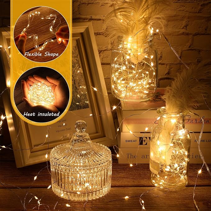 Macarrie 6 Pcs USB String Lights 33 ft 100 LED Fairy Lights Powered String for Christmas Indoor Outdoor Wedding Party Tree Home Festival Garden Decoration (Warm White)
