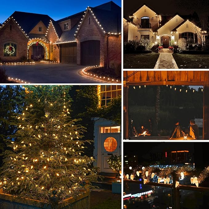 100pack C9 Christmas LED Light Bulbs, Strawberry Replacement Bulb 2200K Warm White Shatterproof & Waterproof Outdoor String Light Bulbs, E17 Candelabra Base Edison LED Bulbs for Decoration