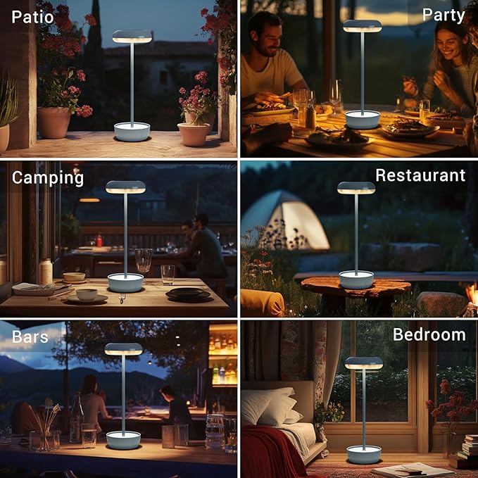 Solar Yard Outdoor Table Lamp, Cordless USB Solar Table Lamp for Patio Water Resistant, 3 Lighting Modes Solar Desk Lamp for Garden Outside Patio Bedroom Living Room, Blue