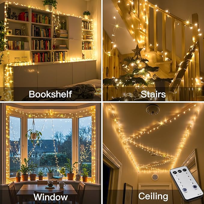 suddus 300 Led Connectable Christmas Lights Outdoor Waterproof, 99ft Christmas Tree Light Plug in with Remote, Warm White String Lights Indoor for Dorm Xmas Holiday Yard Party Porch Patio Garden Decor