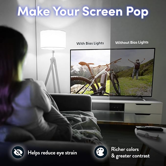 Power Practical LED Lights for TV Backlight, USB Powered TV LED Light Strip W/Bias Ambient Lighting for Home Theater, True White, Size (30"-40” TV)