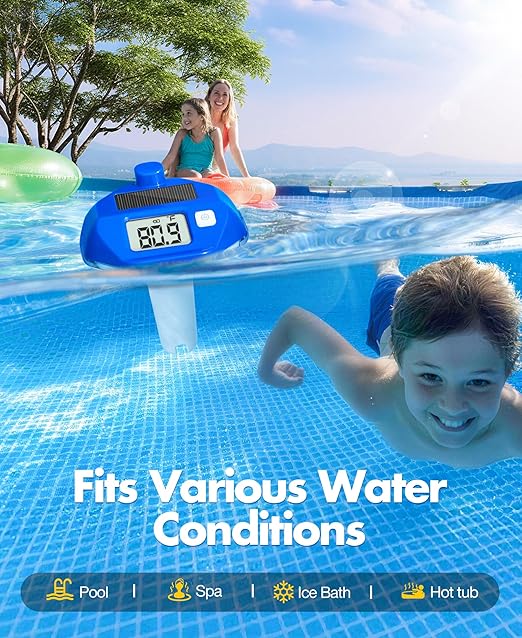 2026 Solar Wireless Pool Thermometer, 650FT Transmission | Extra-Large Backlit Digital Display - Easy Read at Night | IP68 Waterproof Floating Pool Temperature Thermometer for Hot Tub, Spa