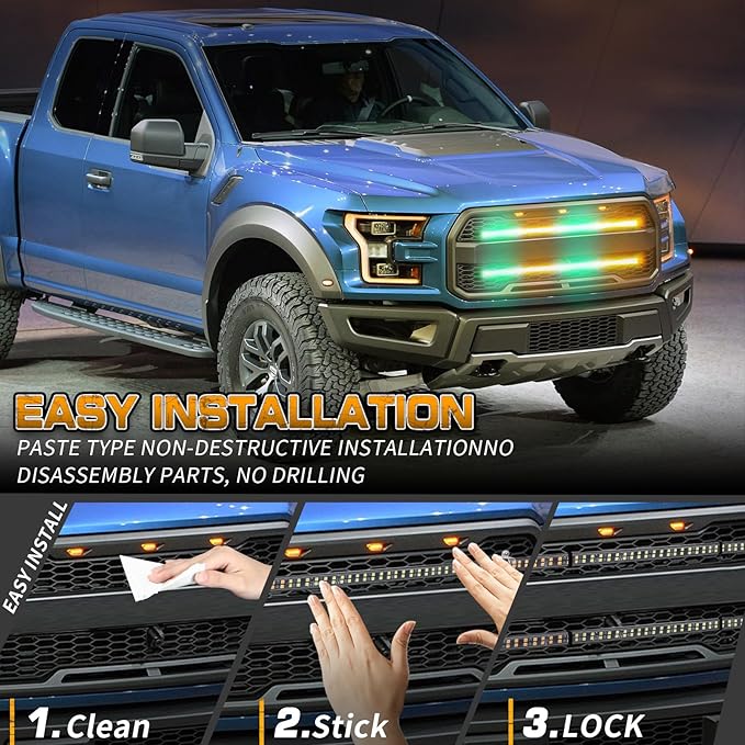 XRIDONSEN 2PCS 24 inch Truck Grill Emergency Lights Strip 288 LED Amber Green Grille Strobe Lights Flashing Warning Safety Waterproof First Responder Lights for Plow Trucks Construction Vehicles