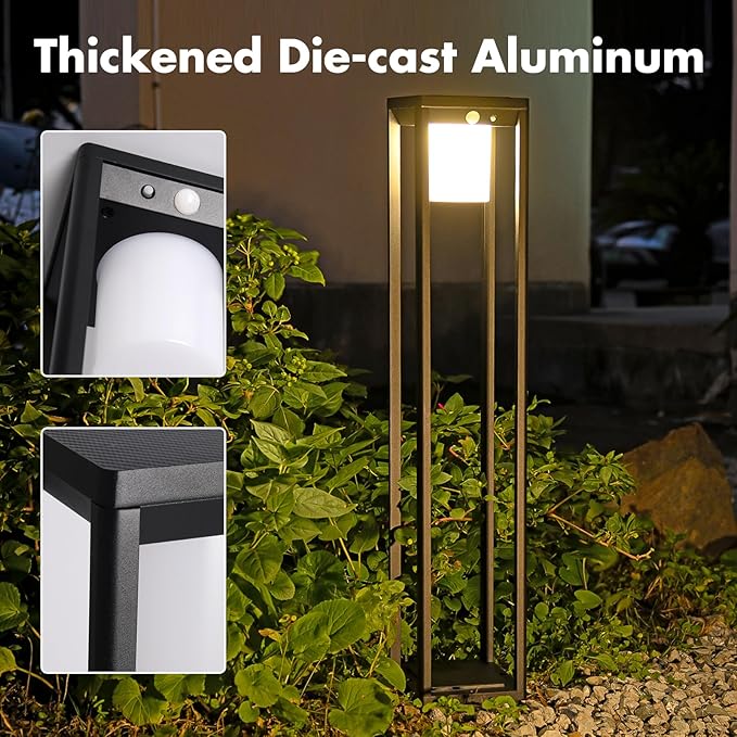 Solar Motion Pathway Lights Outdoor, Aluminum Waterproof Floor Lamp, 3 Lighting Modes 600 Lumens Super Bright Outdoor Floor Lamp for Garden Backyard Patio Porch Decor, 32" Black