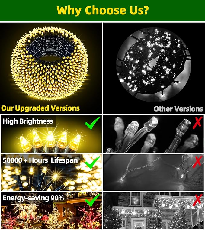 1500 LED 470FT Christmas Lights Outdoor,12 Lighting Modes Christmas String Lights with Timer, Dimmable Warm White LED String Light Waterproof for Yard PatioTree Xmas Wedding Party Holiday Decorations