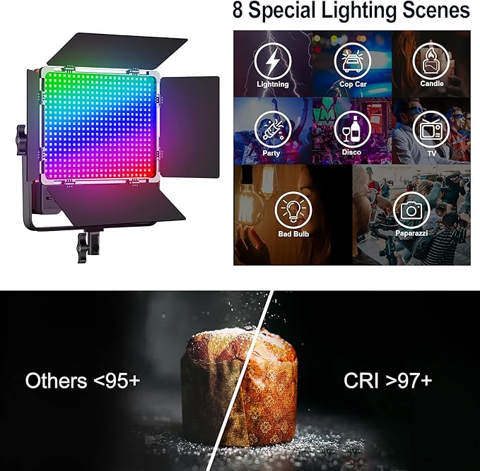 GVM 50SM Pro LED Video Light with Softboxes, RGB+Bi-Color Double Sided, Each Side 50W, Video Lighting Kit with Bluetooth Control, Led Panel Lights for YouTube, Studio, 3 Packs (GVM-50SM-3L)
