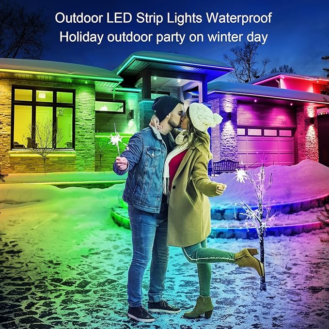 Outdoor LED Strip Lights Waterproof,IP68 Outside Led Light Strips Waterproof with Bluetooth App Remote Control,Music Sync RGB Exterior Led Rope Lights,for Balcony,Deck (100ft Outdoor LED Strip Lights)
