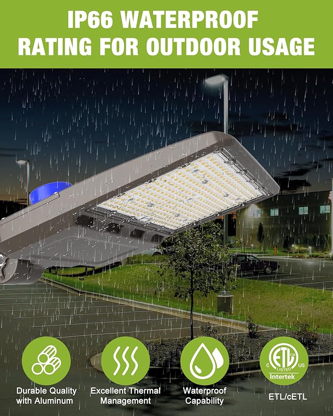 YXL LED Parking Lot Shoebox Lights with Dusk to Dawn Sensor, 21000LM 5000K Daylight, Arm Mount, IP65 Waterproof, Area Lights for Parking Lot & Stadium, 3-Pack