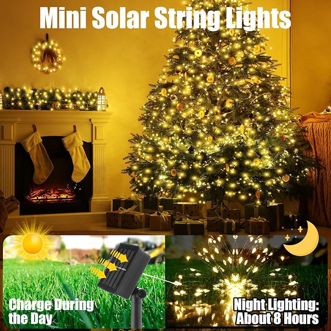 12 Pcs Solar String Lights Solar Mini Teeny Tiny Fairy Firefly Twinkle Light Waterproof 16ft 50 LEDs Garden String for Outdoor Garden Backyard Christmas Decoration(Green Wire)