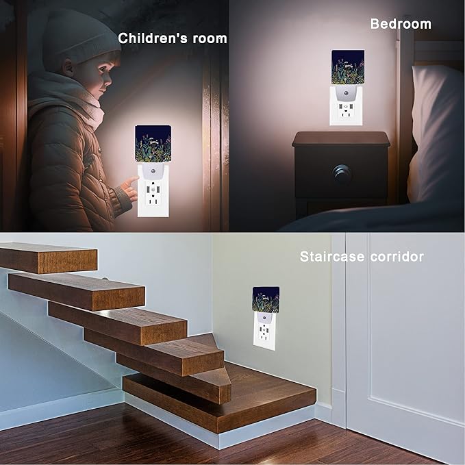 Herbs and Wild Flowers Night Light,Night Lights Plug into Wall 0.5W Sleep Friendly for Boys Girls Led Night Light Dusk to Dawn Sensor Nightlight for Stairway/Hallway/Bedroom
