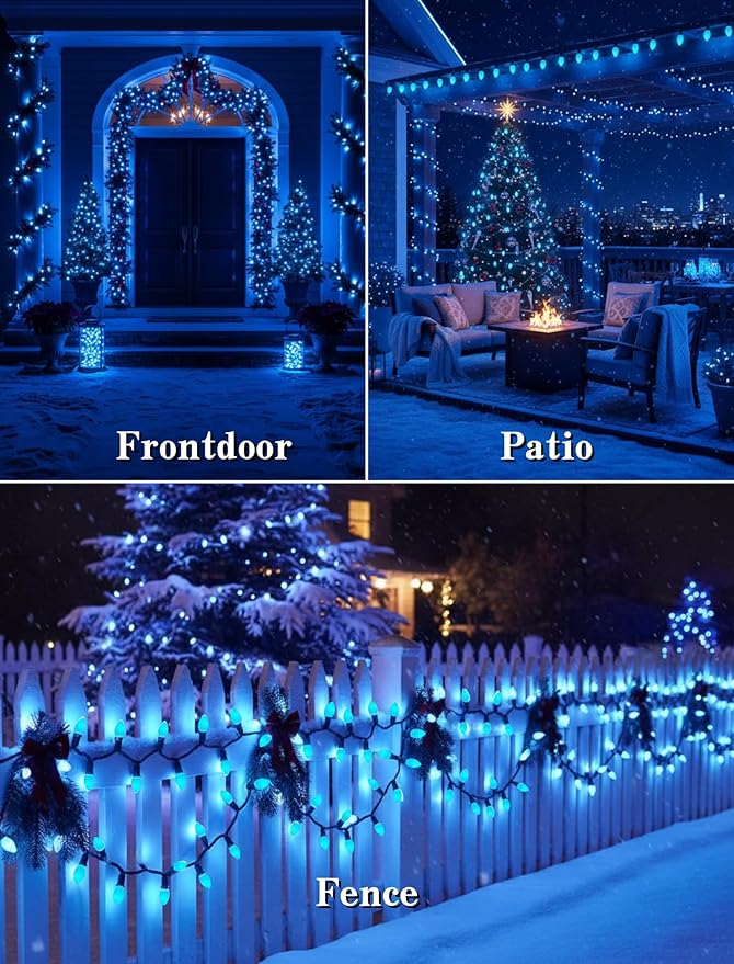 25-Pack C7 Blue Christmas Replacement Light Bulbs, 5W C7/E12 Candelabra Base Night Light Bulbs for Outdoor String Lights, Christmas Decorations, Patio and Party Lighting
