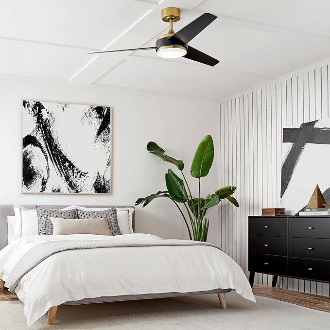WAC Lighting F-054L-SB/MB Mod 54" Outdoor Ceiling Fan with LED Lights & Remote, Satin Brass/Matte Black
