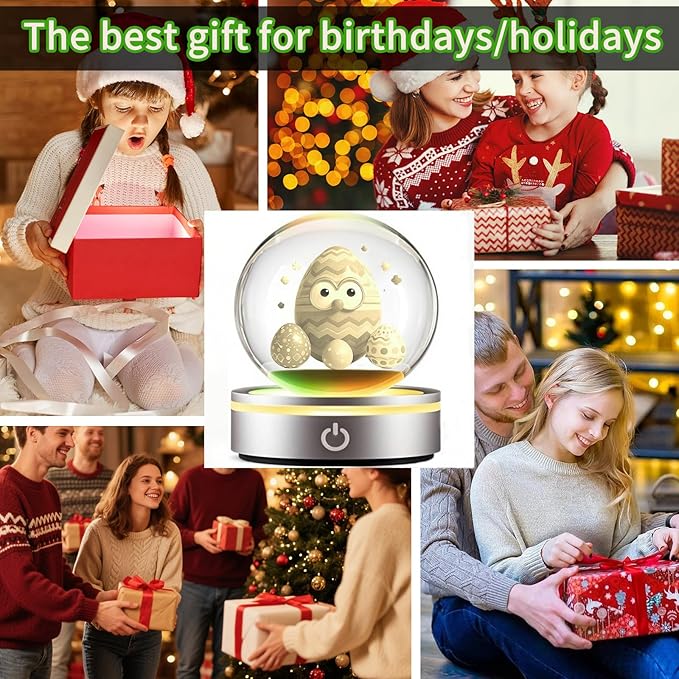 Led Easter Egg Crystal Ball Night Light, Gifts for Kids Him Her Boyfriend Girlfriend 3.15”