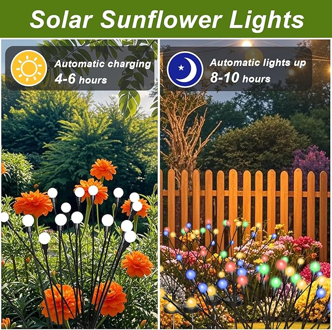 4 Packs Solar Firefly Lights, 32 LED Multicolor Solar Walkway Lights Outdoor, Waterproof Swaying Light Garden Decor with 2 Modes, Lawn Light for Front Yard Backyard Yard and Pathway