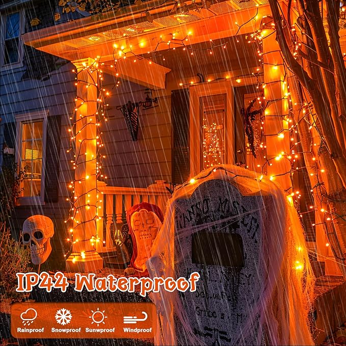 JMEXSUSS 400 LED Orange Lights for Halloween, 132ft Halloween String Lights Plug in with Remote, 8 Modes Orange String Light for Tree Garden Yard Porch House Decorations