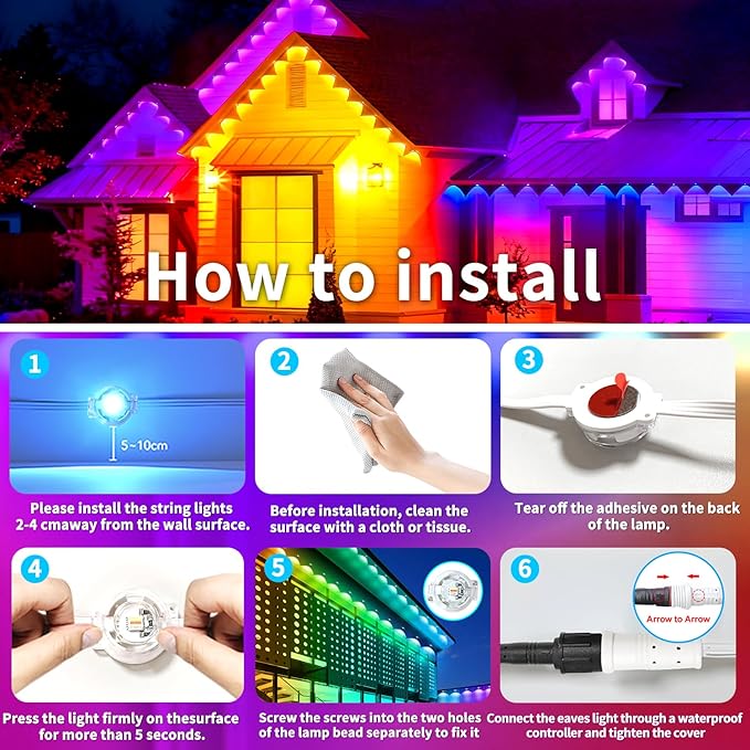 100FT Permanent Outdoor Lights - Waterproof Smart LED RGB Eaves Lights with App/Remote Control, Music Sync & DIY Scenes, Perfect for Christmas, Halloween, Parties & Daily Decor, Ideal for House Roof