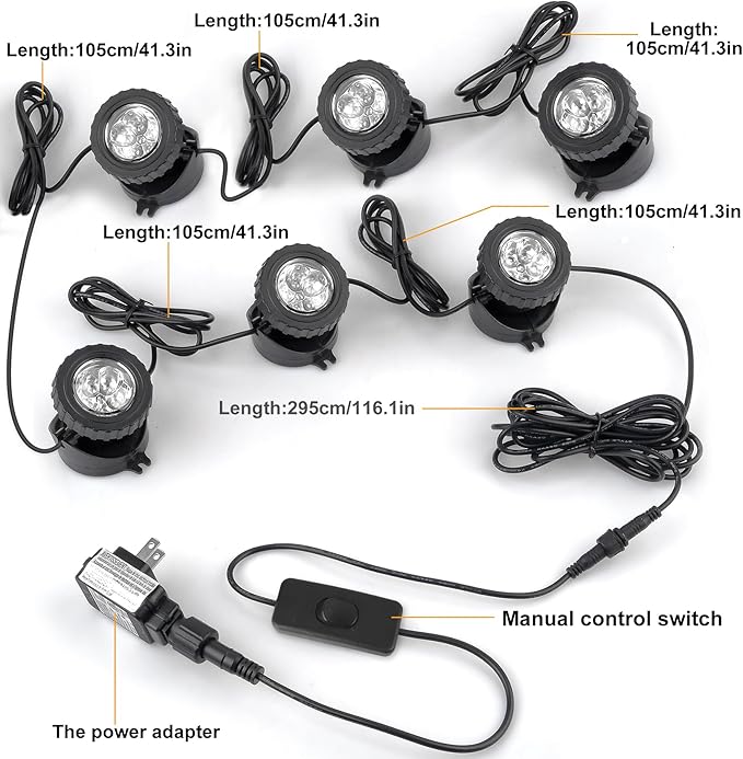 Green Pond Lights, Super Bright LED Underwater Submersible Landscape Spotlights, Switch Control IP68 Waterproof Fountain Lights for Fish Aquarium Tank Garden Yard Tree Pool (Set of 6)
