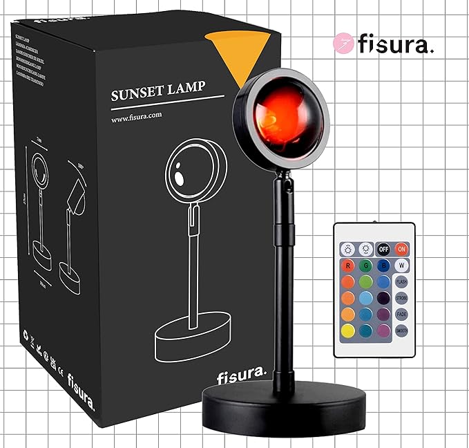 Fisura - Sunset lamp. Sunset lamp with 16 Colors and 4 Light Modes. Romantic Table lamp with 180º Rotation. Ambient Light 25,4 x 68,58