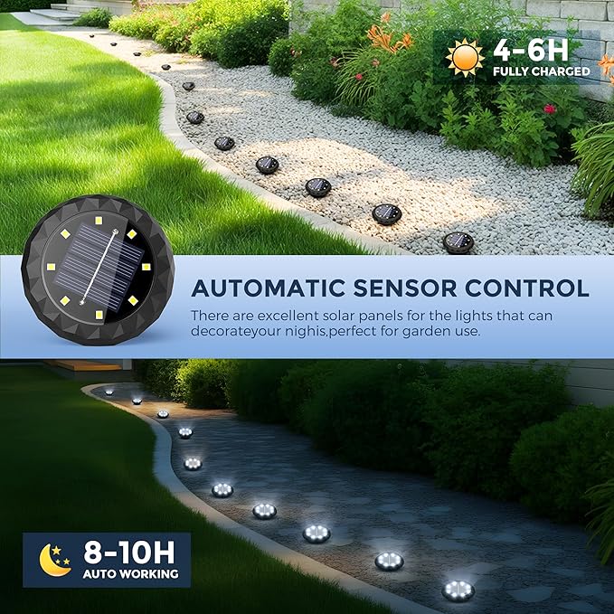 SOLPEX Mini Solar Ground Lights, 12 Pack Solar Lights Outdoor Waterproof, Landscape Lighting for Garden Pathway Driveway Walkway (Cool White)