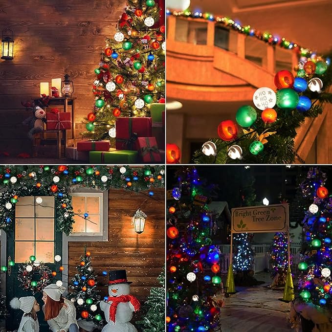 Christmas Ball Ornament Lights, 28ft 25 Bulbs Tree String Lights, Indoor Plug-in Expandable Wire for Holiday Party
