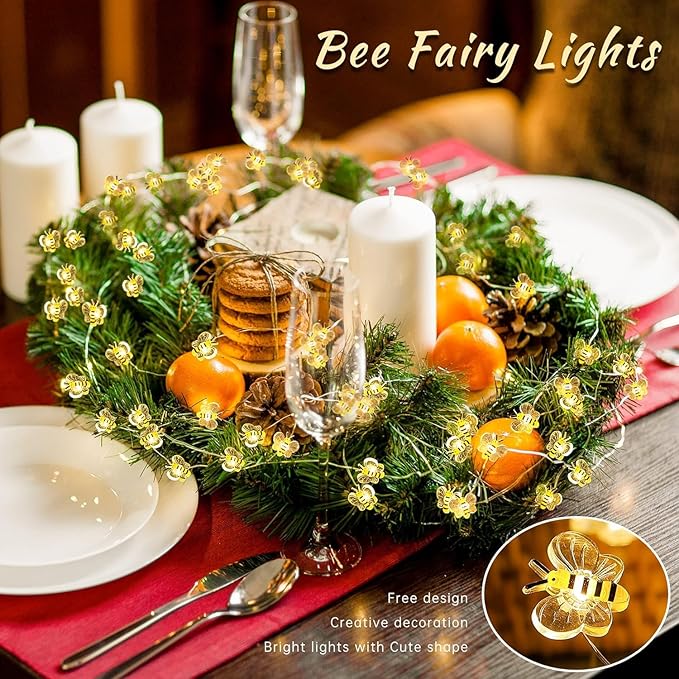 Bee Decor String Lights 10Ft 30 LEDs Battery Operated Bee Bumble Whimsical Decorations Spring Decor Honey Gifts for DIY, Home, Classroom, Birthday, Kids Room, Garden, Wedding, Party